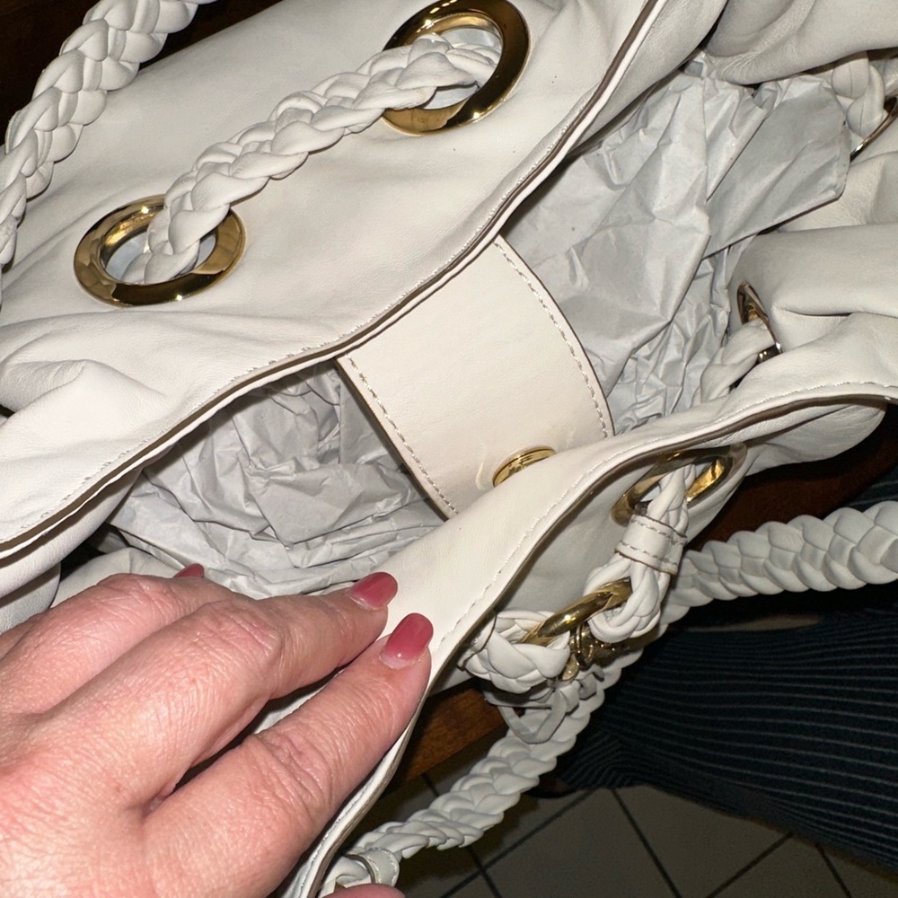 Michael Kors White Leather Hobo Bag With Braided Handle Shoulder Bag - Picture 11 of 17